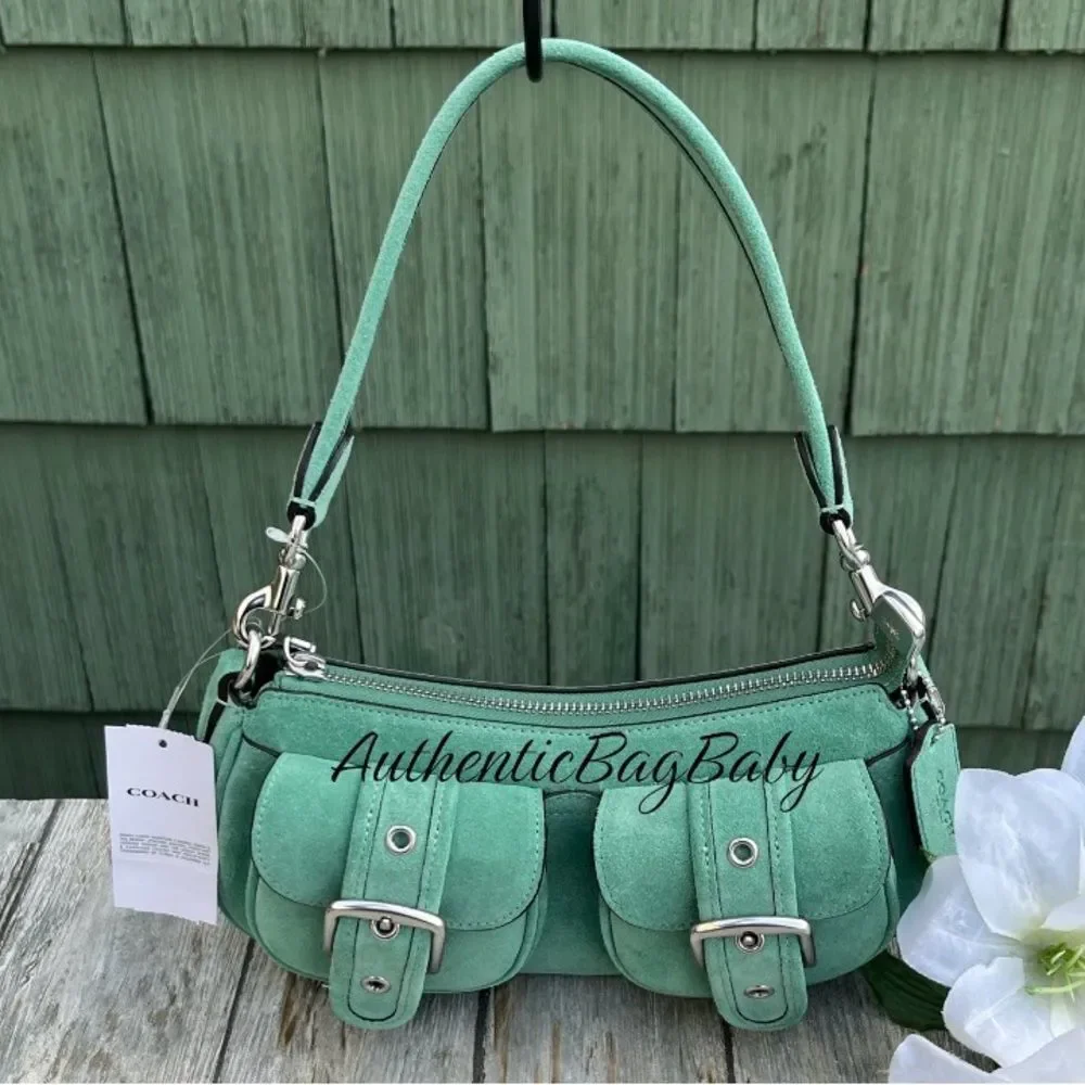 Coach Ashton Shoulder Bag In Mint Green Suede Crossbody Purse - Picture 1 of 9